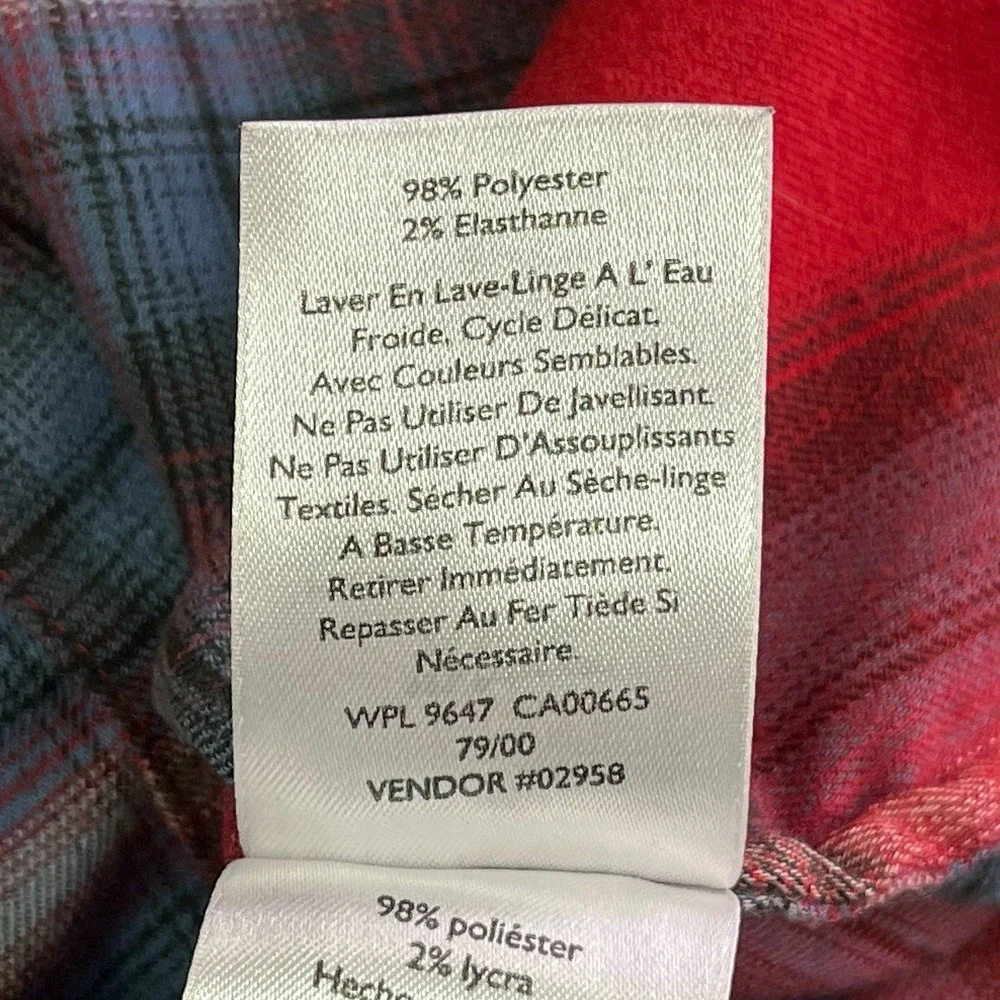 Eddie‎ Bauer Red Blue Plaid Flannel Button Down Shirt Womens Long Sleeve Pockets